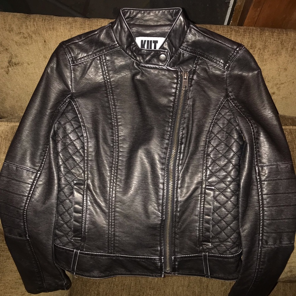 KUT From the Kloth Moto jacket vegan leather distressed light black XS